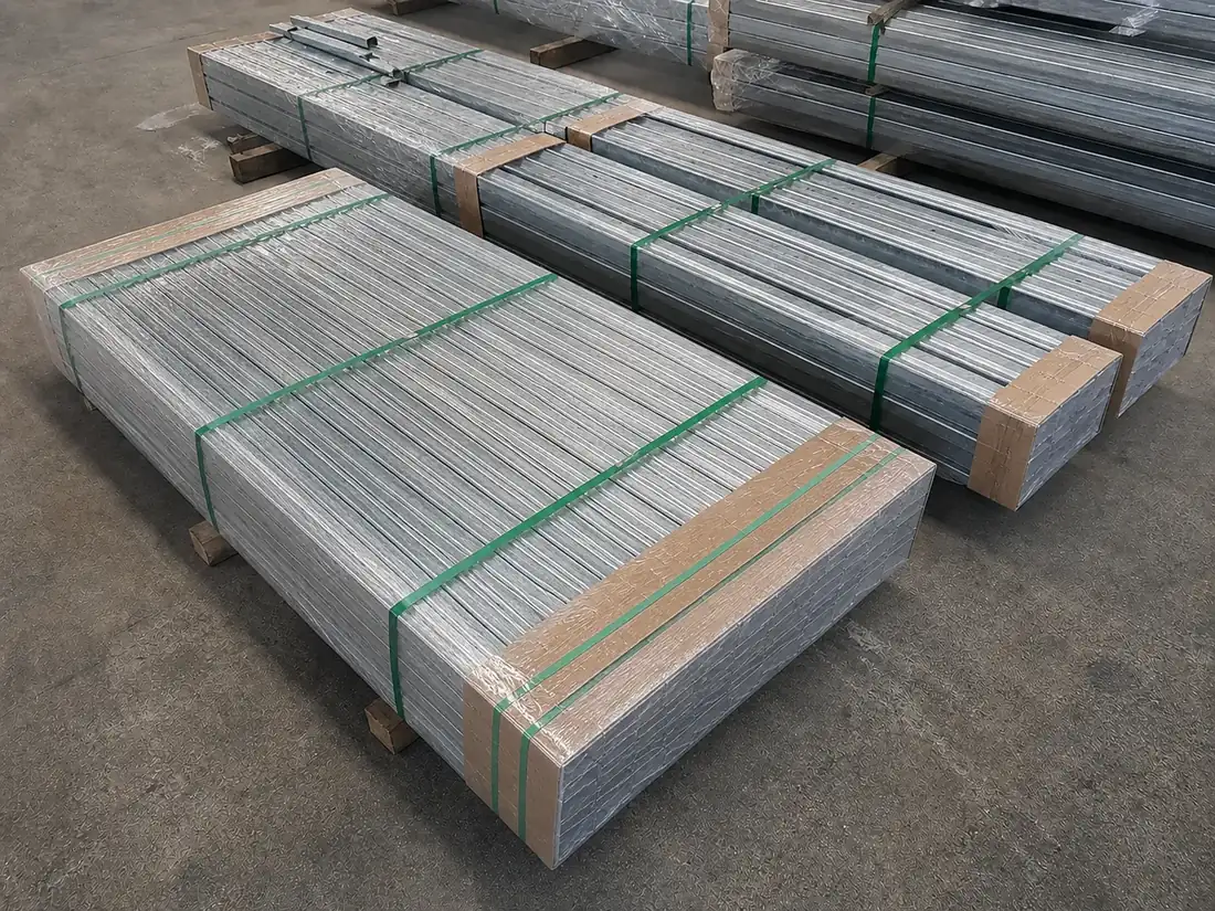 Steel Palisade Fencing System components prepared with export packing protection